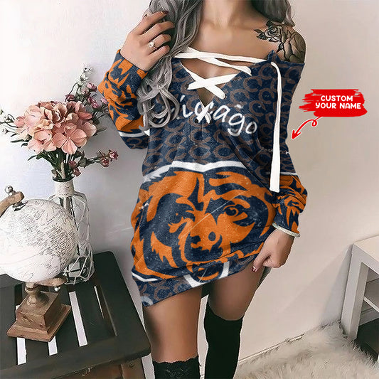 Chicago Bears Personalized Lace-Up Sweatshirt BGLU027