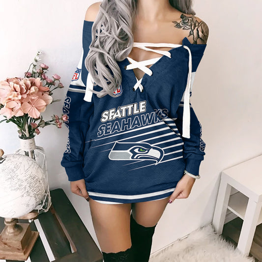 Seattle Seahawks Personalized Lace-Up Sweatshirt BG24