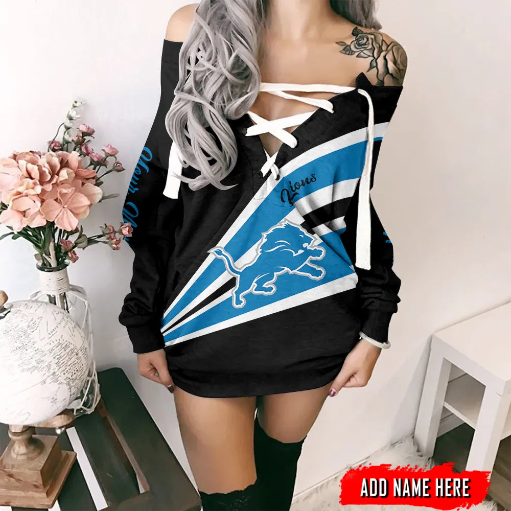 Detroit Lions Personalized Lace-Up Sweatshirt BGLU047
