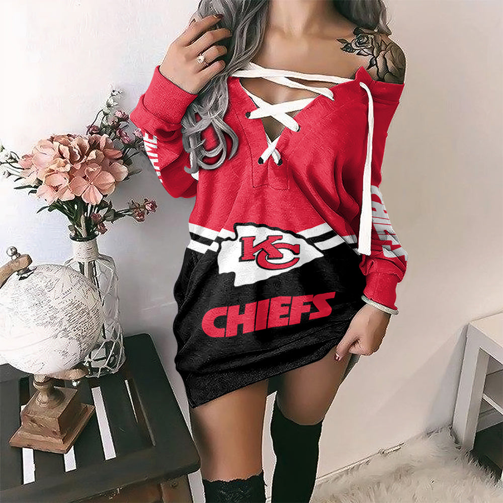 Kansas City Chiefs Personalized Lace-Up Sweatshirt BGLU053