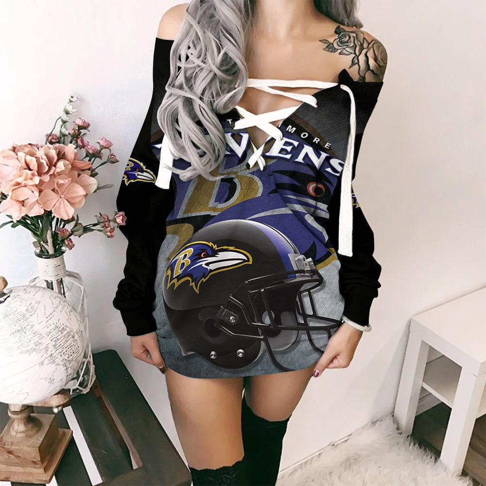 Baltimore Ravens Personalized Lace-Up Sweatshirt BGLU088