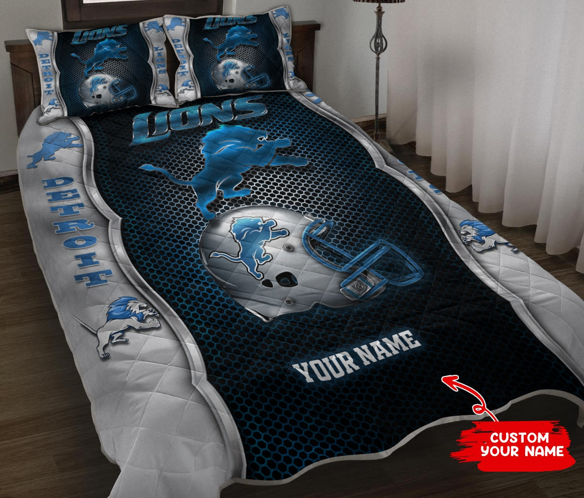 Detroit Lions Personalized Quilt Set BG153