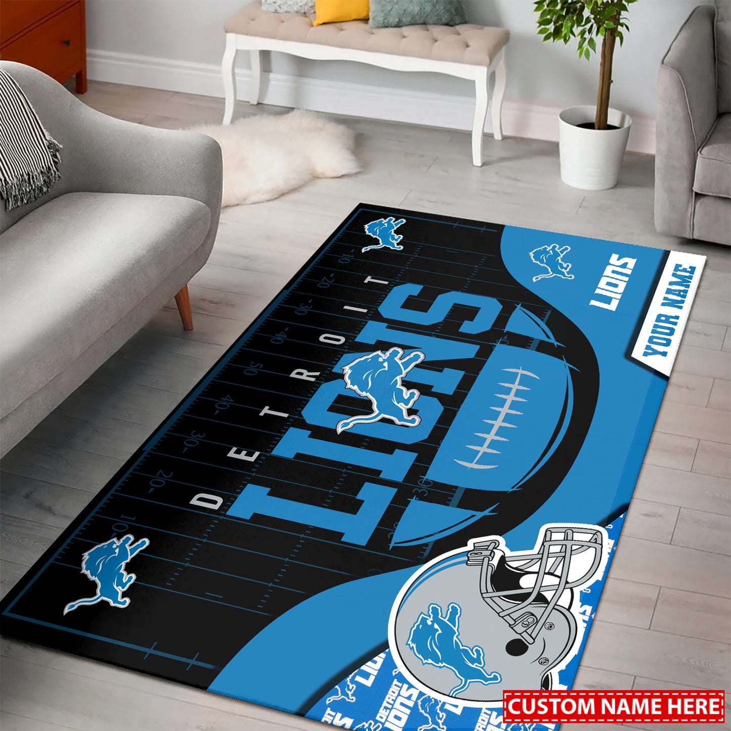 Detroit Lions Personalized Rectangle Rug 96