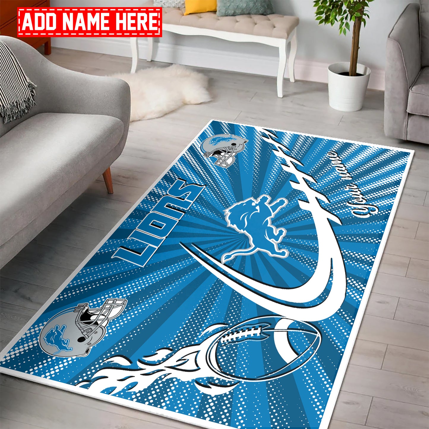 Detroit Lions Personalized Rectangle Rug BGRERUG105