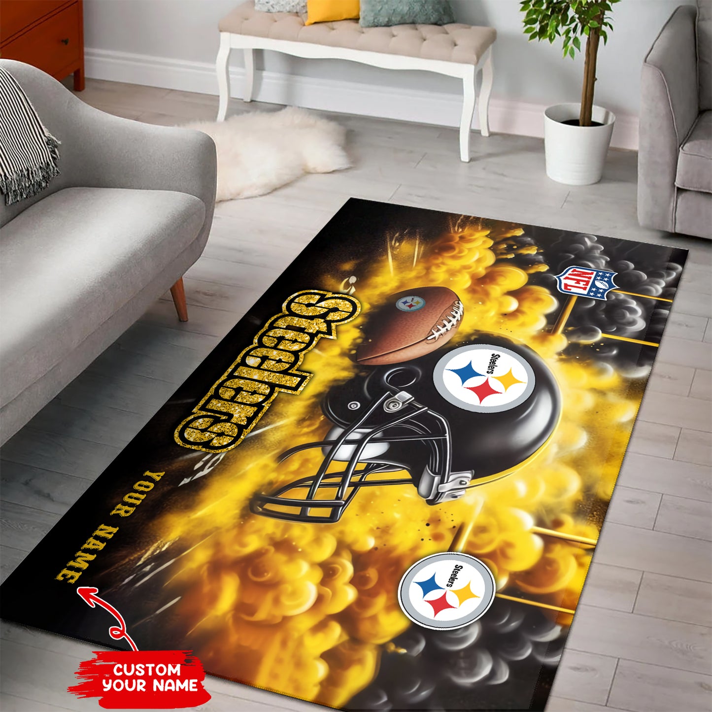 Pittsburgh Steelers Personalized Rectangle Rug BGRERUG113