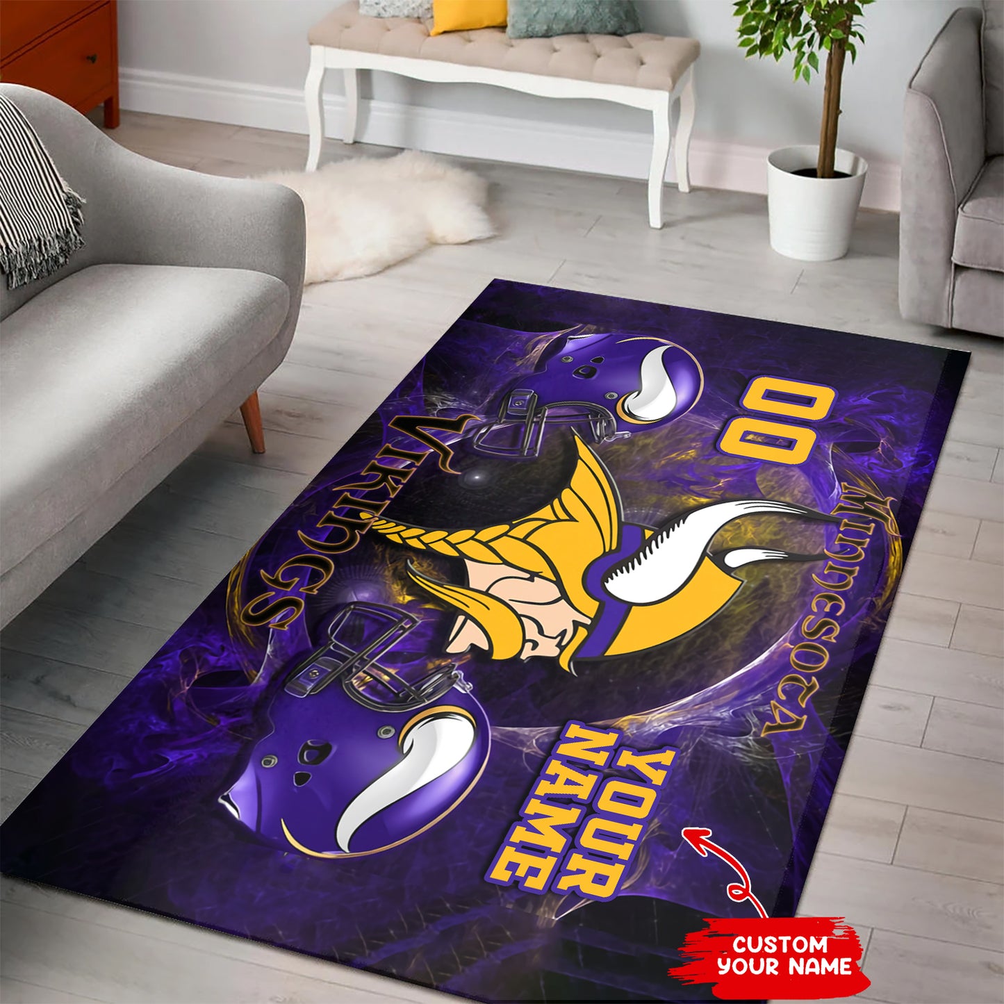 Minnesota Vikings Personalized Rectangle Rug BGRERUG114
