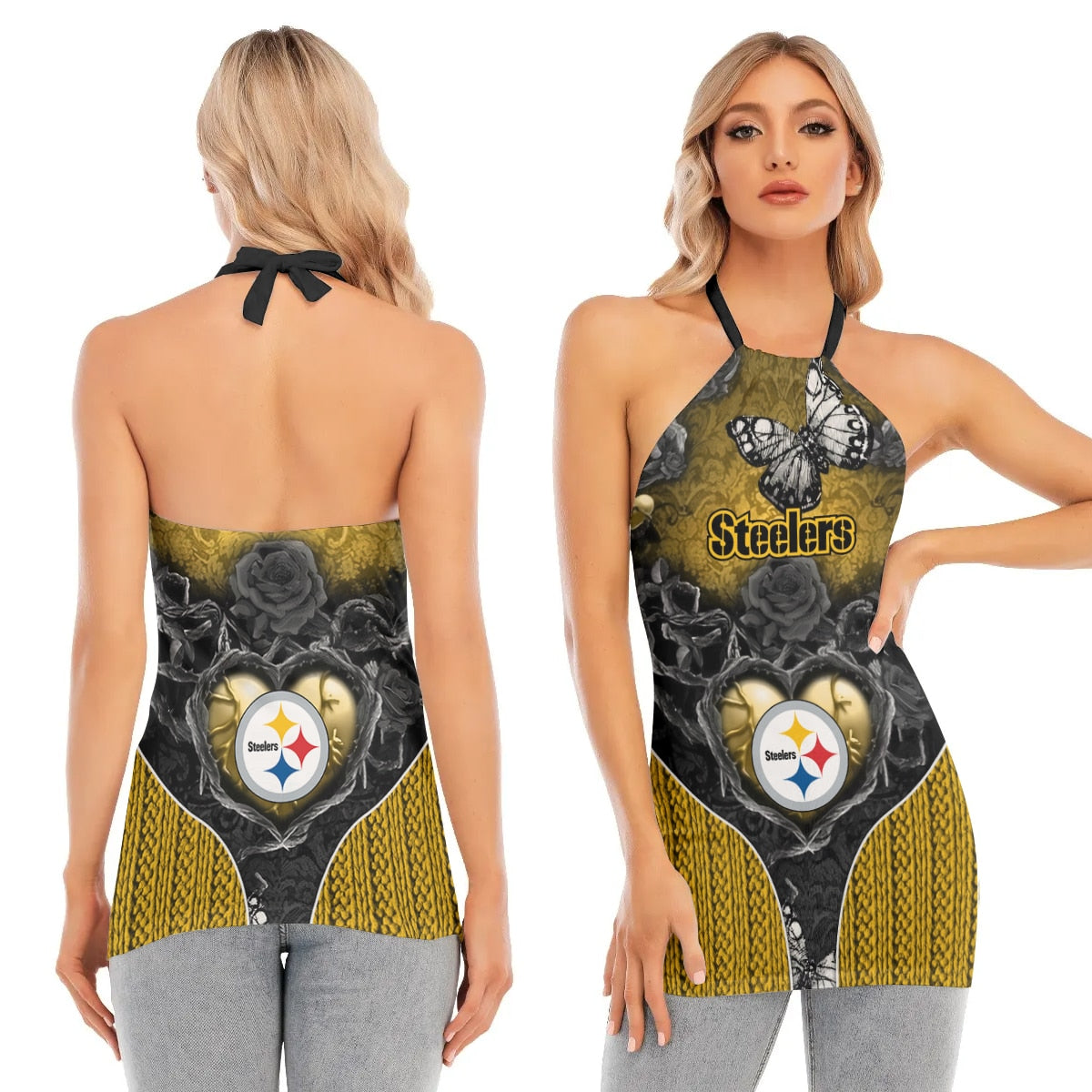 Pittsburgh Steelers Women Neck Tie Back Sleeveless Halter Tops BG002