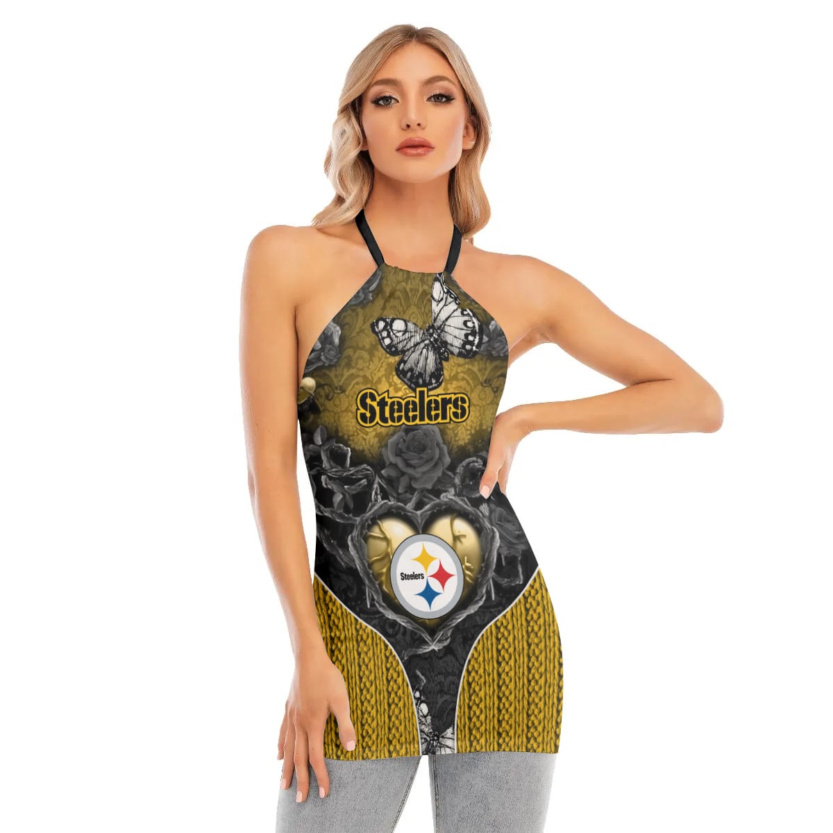 Pittsburgh Steelers Women Neck Tie Back Sleeveless Halter Tops BG002