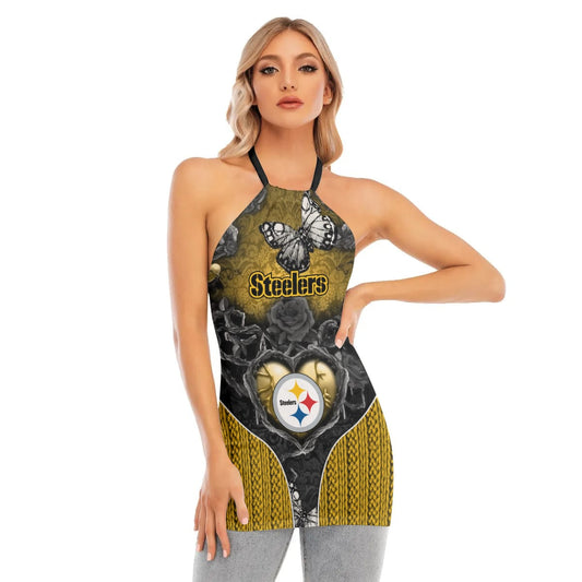Pittsburgh Steelers Women Neck Tie Back Sleeveless Halter Tops BG002
