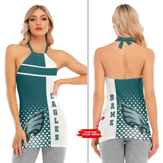 Philadelphia Eagles Personalized Women Neck Tie Back Sleeveless Halter Tops BG006