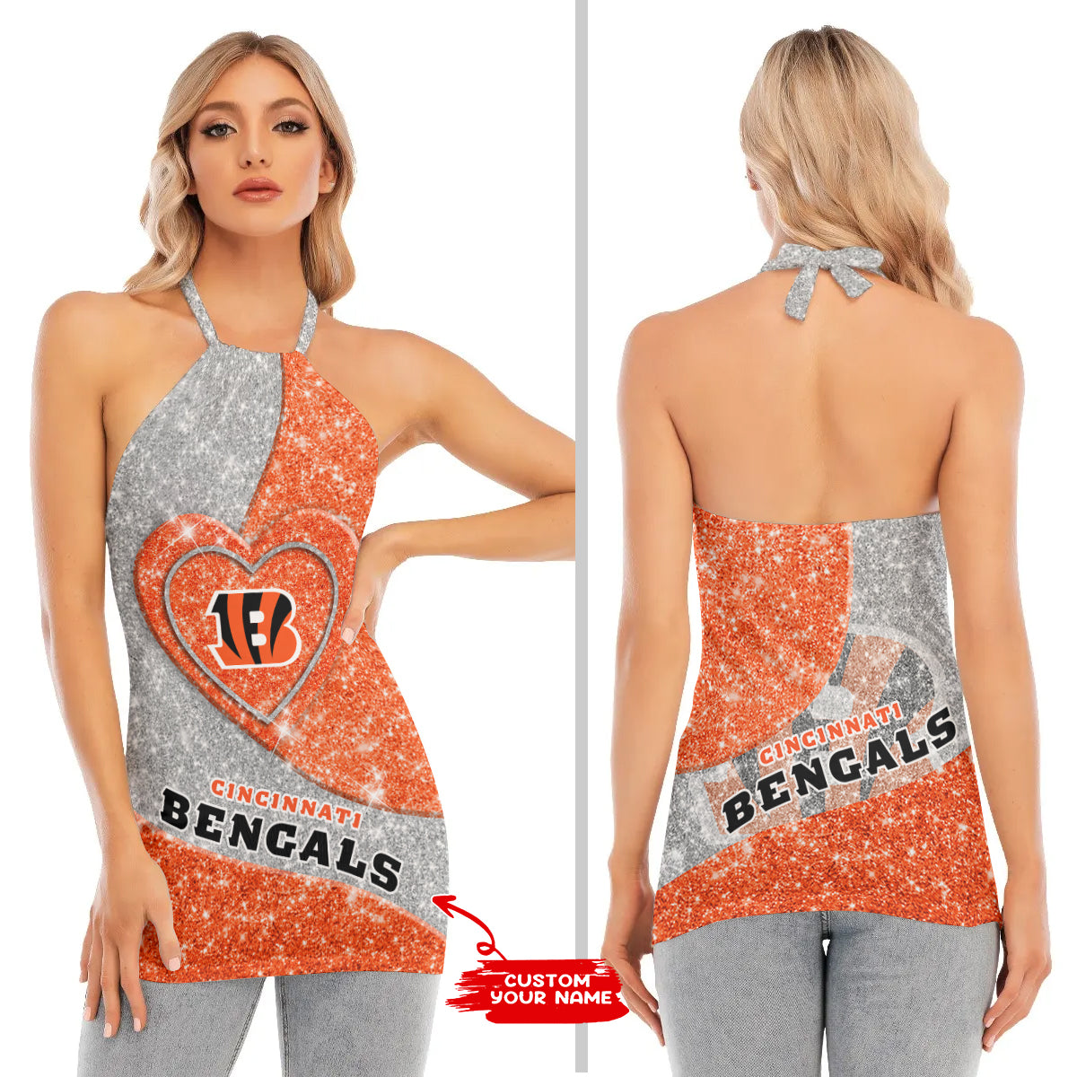 Cincinnati Bengals Personalized Women Neck Tie Back Sleeveless Halter Tops BG008