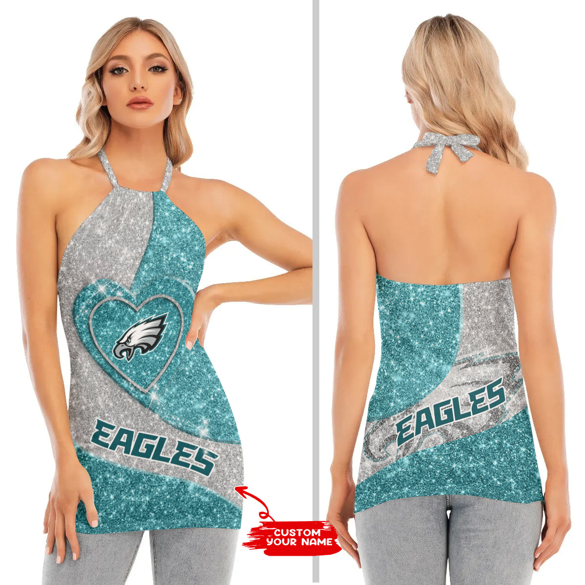 Philadelphia Eagles Personalized Women Neck Tie Back Sleeveless Halter Tops BG010