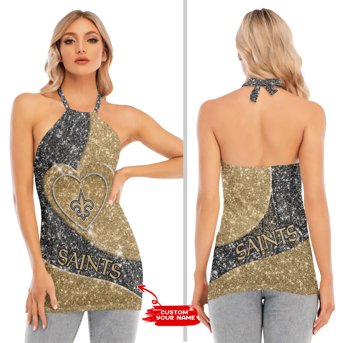 New Orleans Saints Personalized Women Neck Tie Back Sleeveless Halter Tops BG011