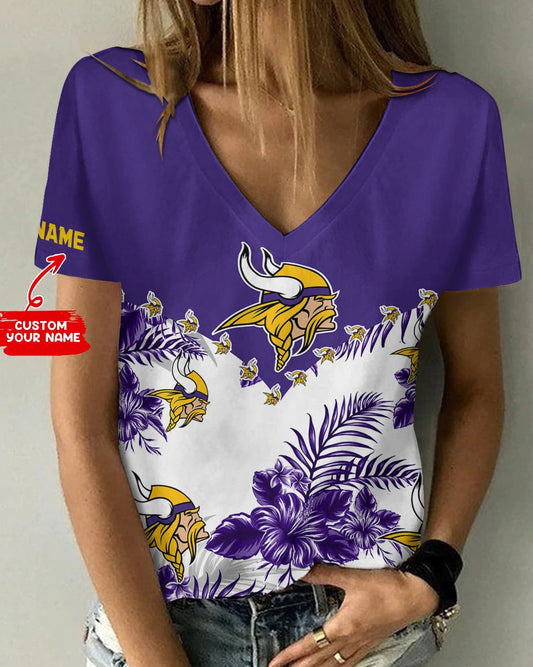 Minnesota Vikings Personalized V-neck Women T-shirt BG616