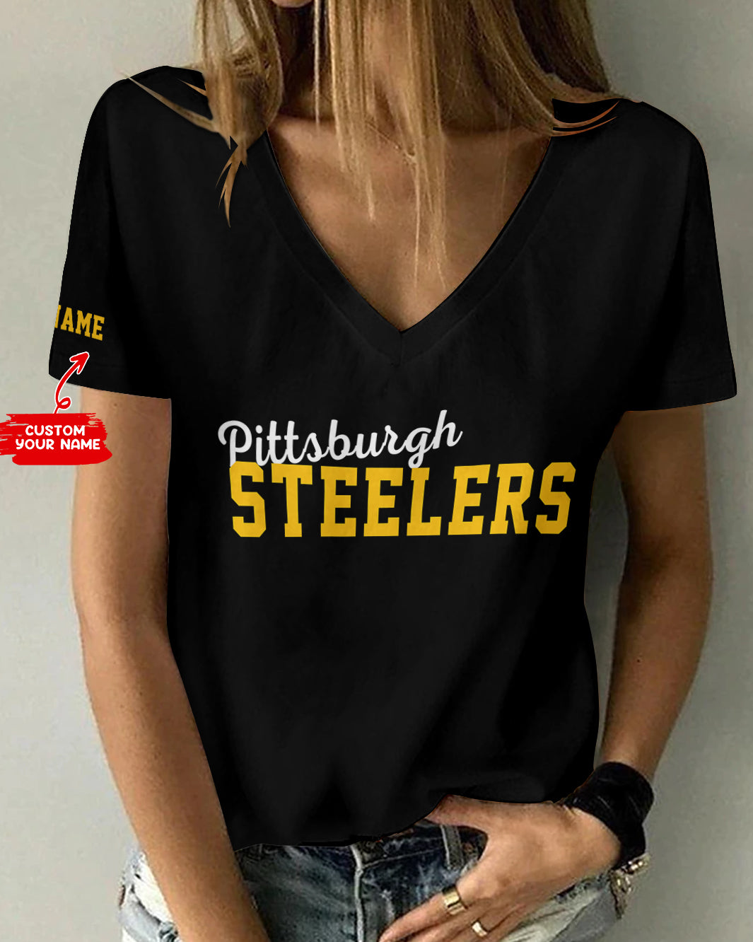 Pittsburgh Steelers Personalized V-neck Women T-shirt BG988