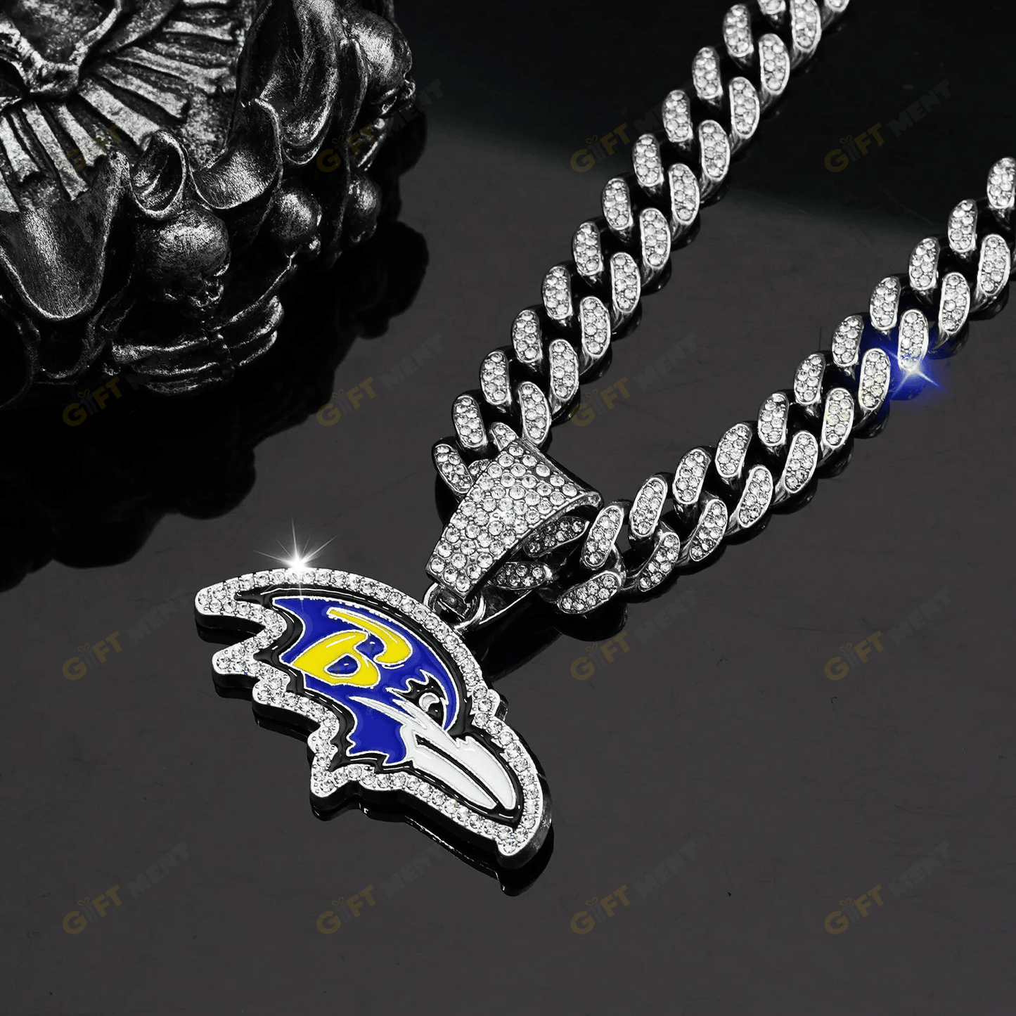 Baltimore Ravens Hip Hop Iced Out Bling Pendant Cuban Chain
