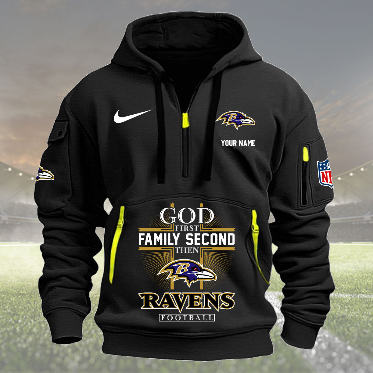 Baltimore Ravens Personalized Quarter Zip Hoodie New Collection AZBTQZH000243