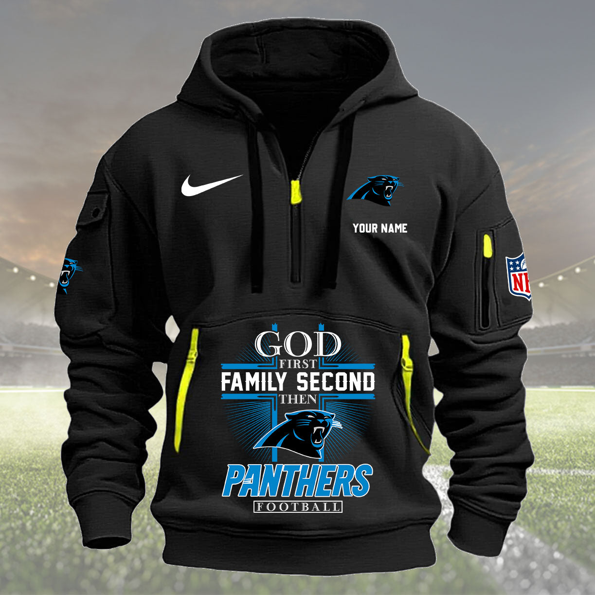 Carolina Panthers Personalized Quarter Zip Hoodie New Collection AZBTQZH000245