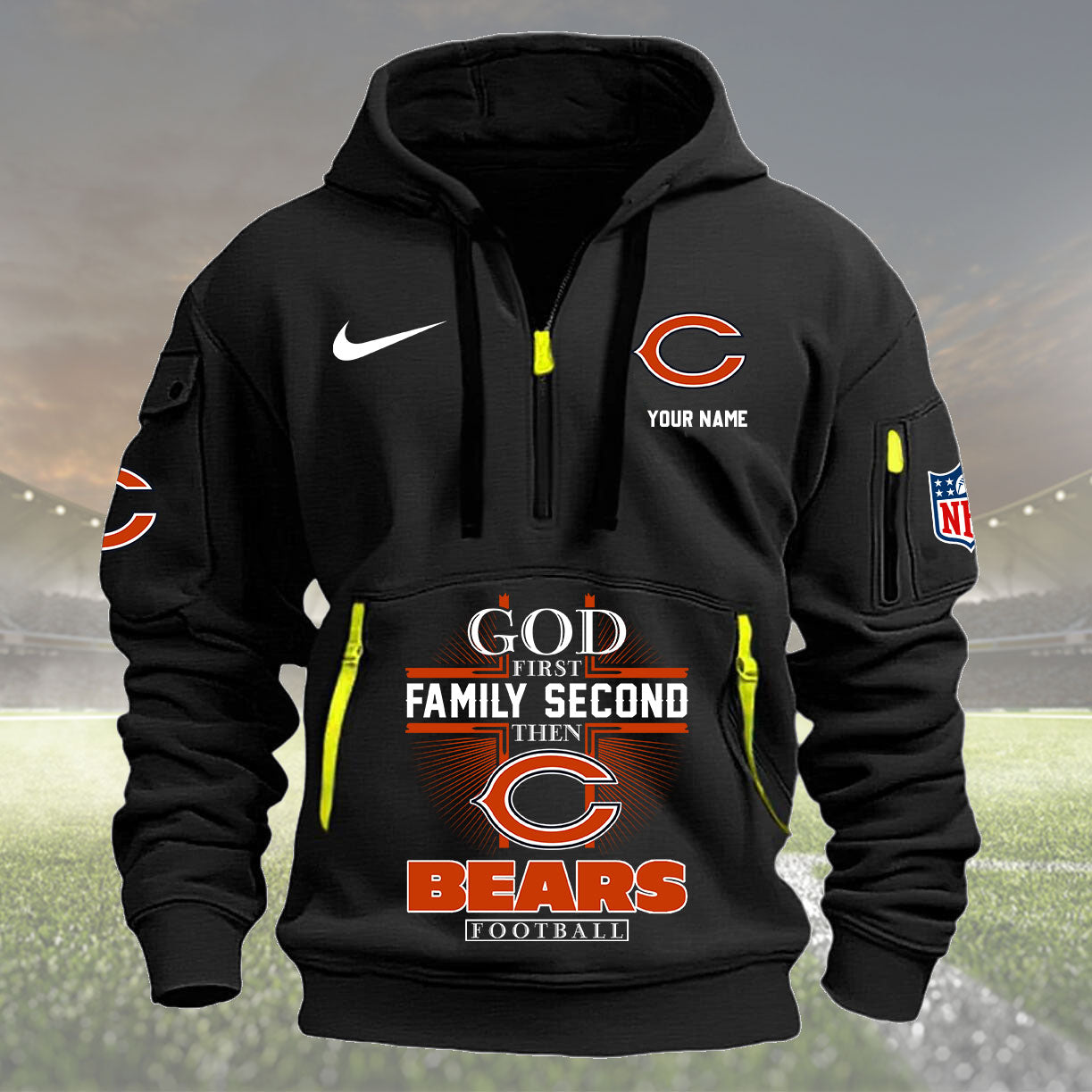Chicago Bears Personalized Quarter Zip Hoodie New Collection AZBTQZH000246