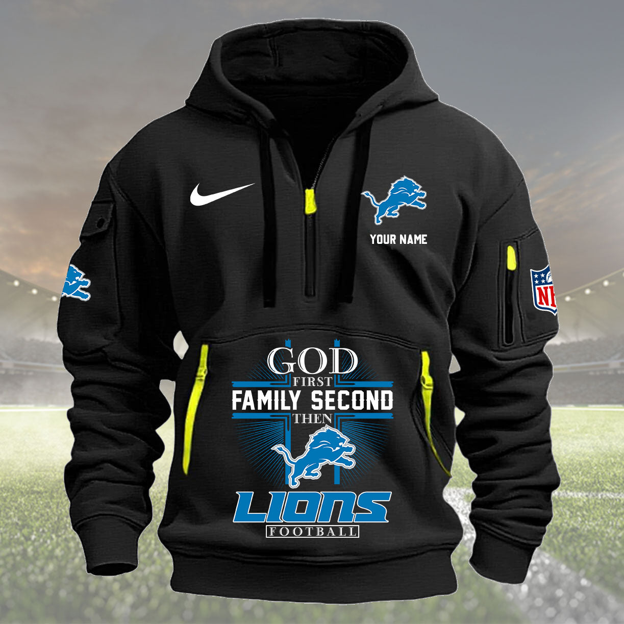 Detroit Lions Personalized Quarter Zip Hoodie New Collection AZBTQZH000251