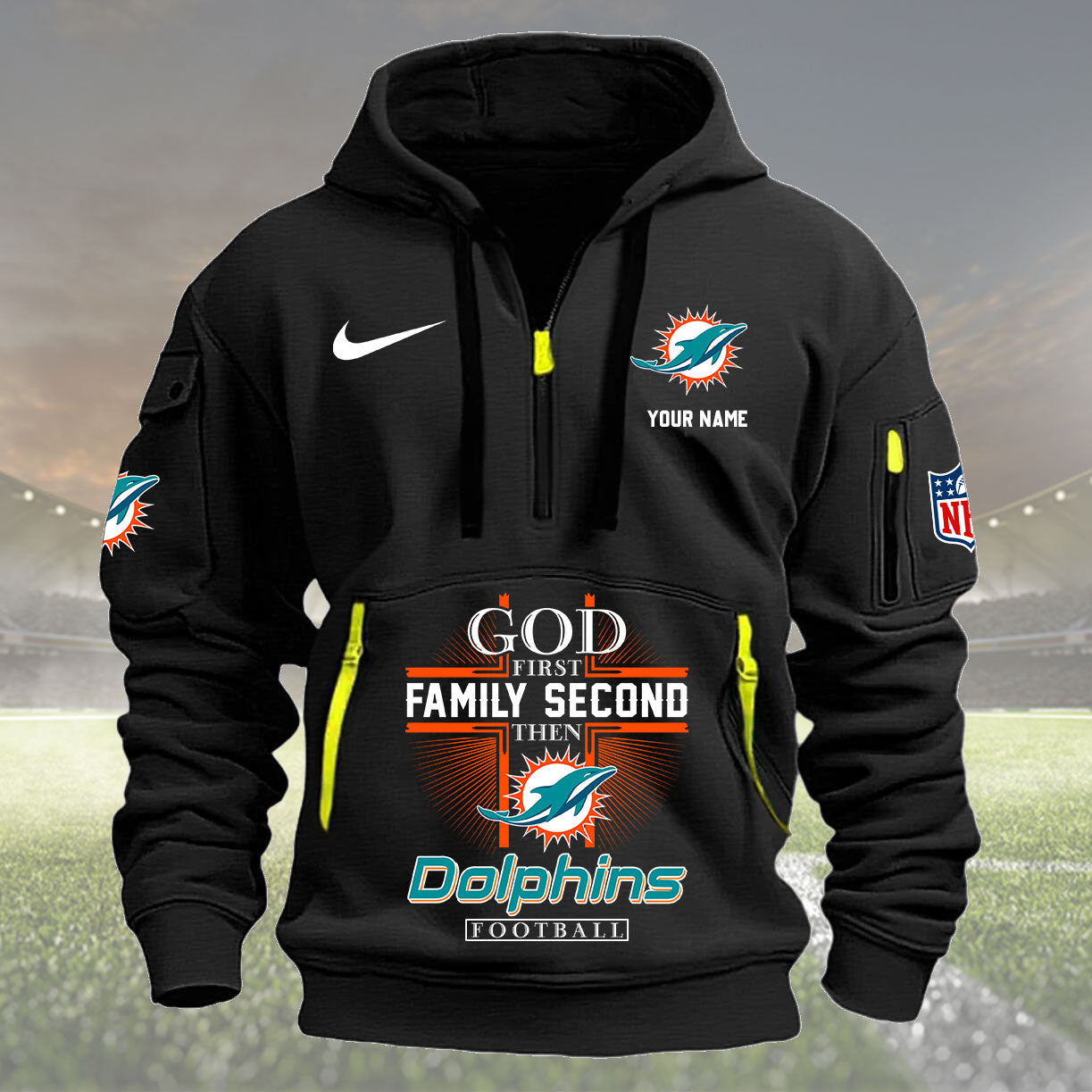 Miami Dolphins Personalized Quarter Zip Hoodie New Collection AZBTQZH000257