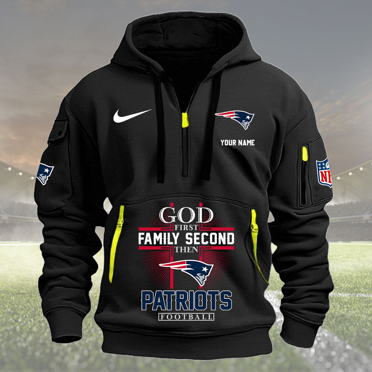 New England Patriots Personalized Quarter Zip Hoodie New Collection AZBTQZH000259