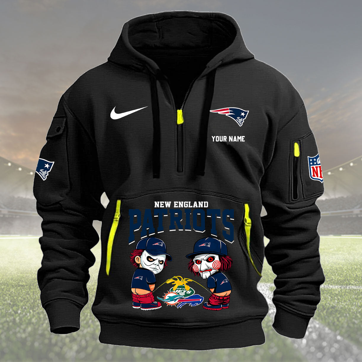 New England Patriots Personalized Quarter Zip Hoodie New Collection AZBTQZH000293