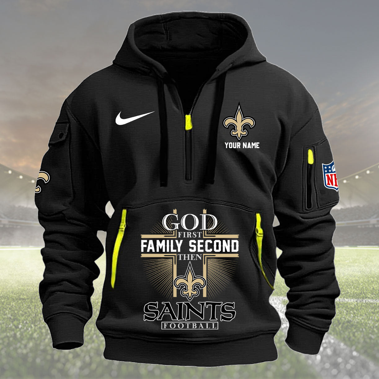 New Orleans Saints Personalized Quarter Zip Hoodie New Collection AZBTQZH000260