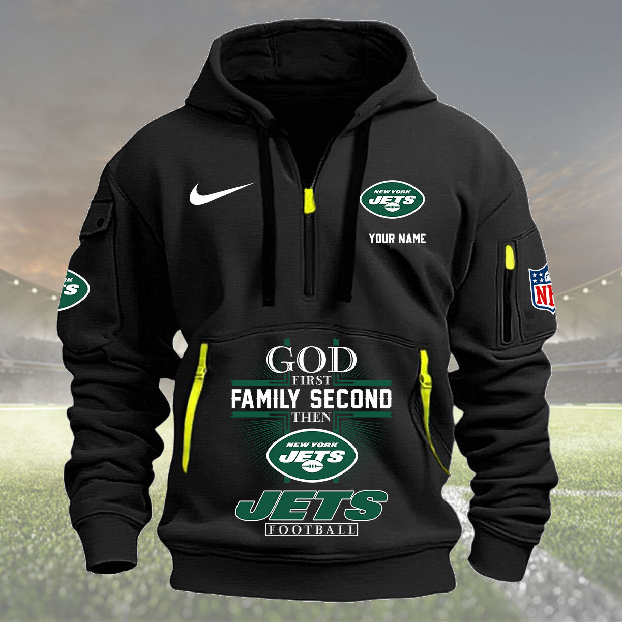 New York Jets Personalized Quarter Zip Hoodie New Collection AZBTQZH000262