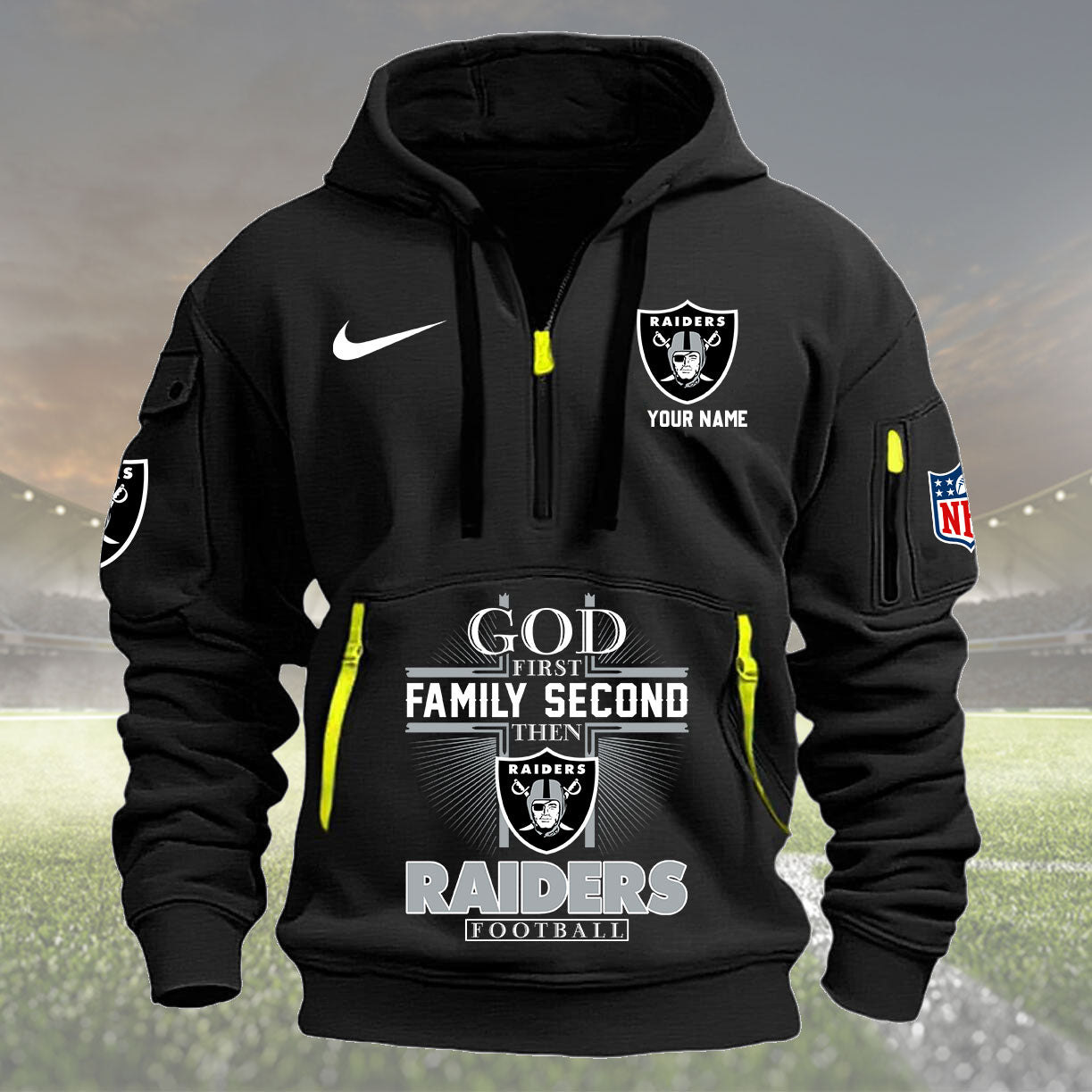 Las Vegas Raiders Personalized Quarter Zip Hoodie New Collection AZBTQZH000263