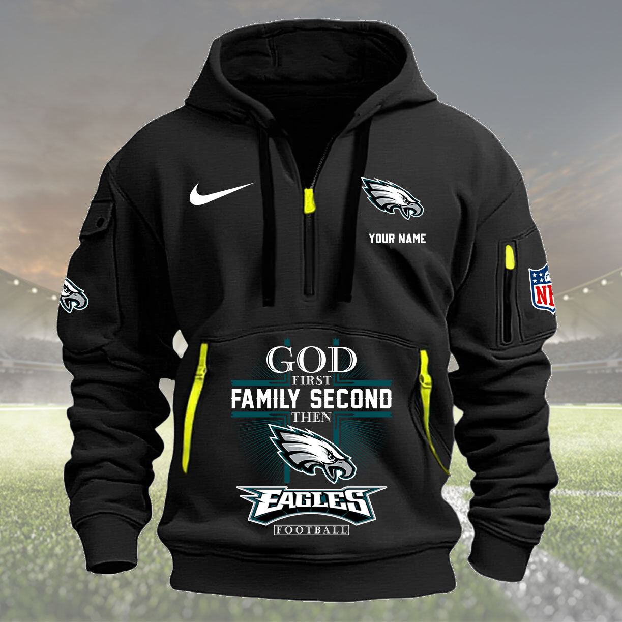 Philadelphia Eagles Personalized Quarter Zip Hoodie New Collection AZBTQZH000264