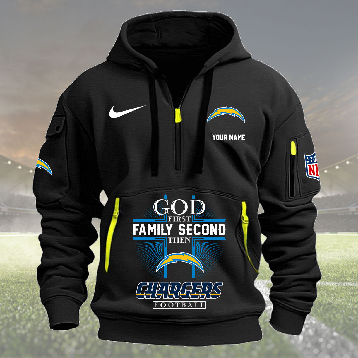 Los Angeles Chargers Personalized Quarter Zip Hoodie New Collection AZBTQZH000267