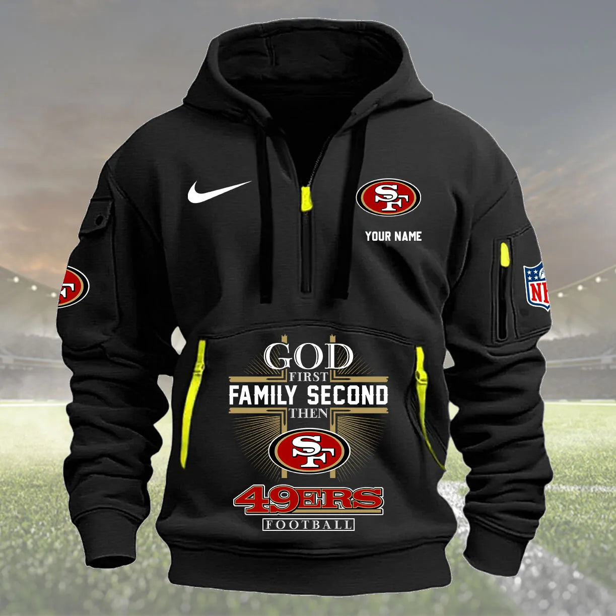 San Francisco 49ers Personalized Quarter Zip Hoodie New Collection AZBTQZH000268