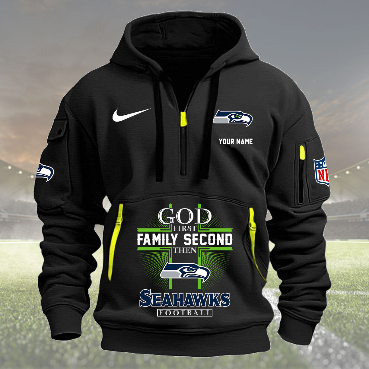Seattle Seahawks Personalized Quarter Zip Hoodie New Collection AZBTQZH000269