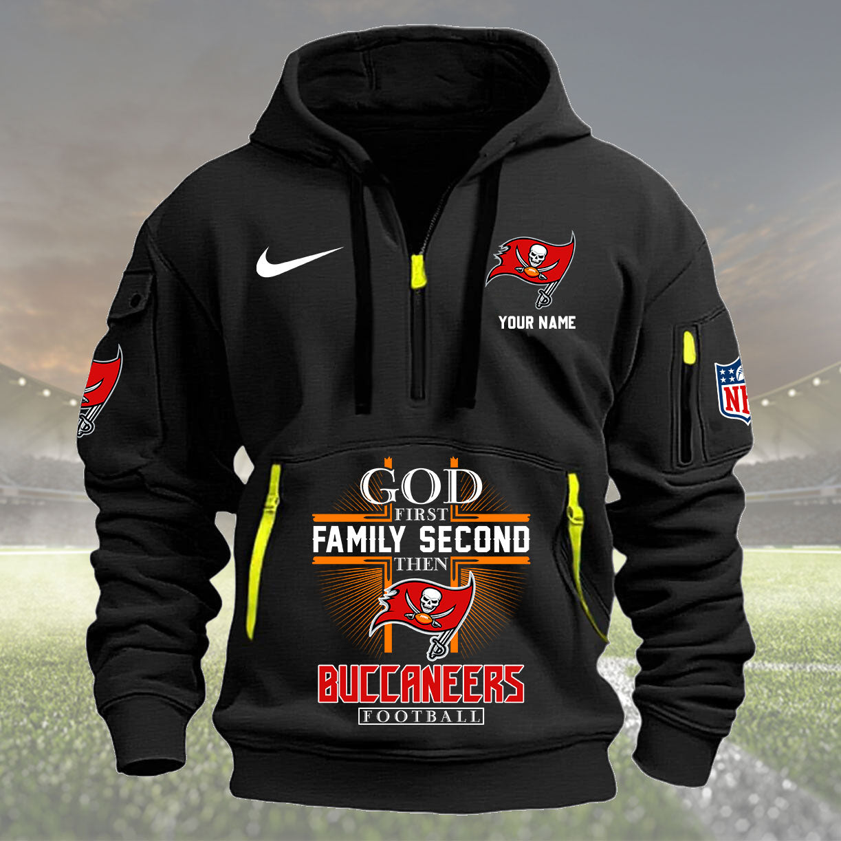 Tampa Bay Buccaneers Personalized Quarter Zip Hoodie New Collection AZBTQZH000270