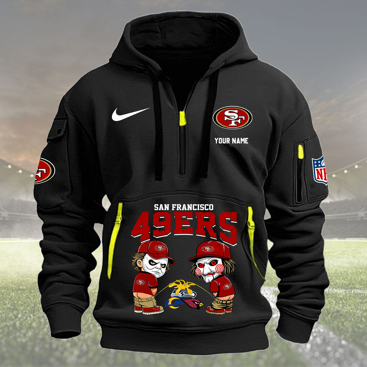 San Francisco 49ers Personalized Quarter Zip Hoodie New Collection AZBTQZH000302