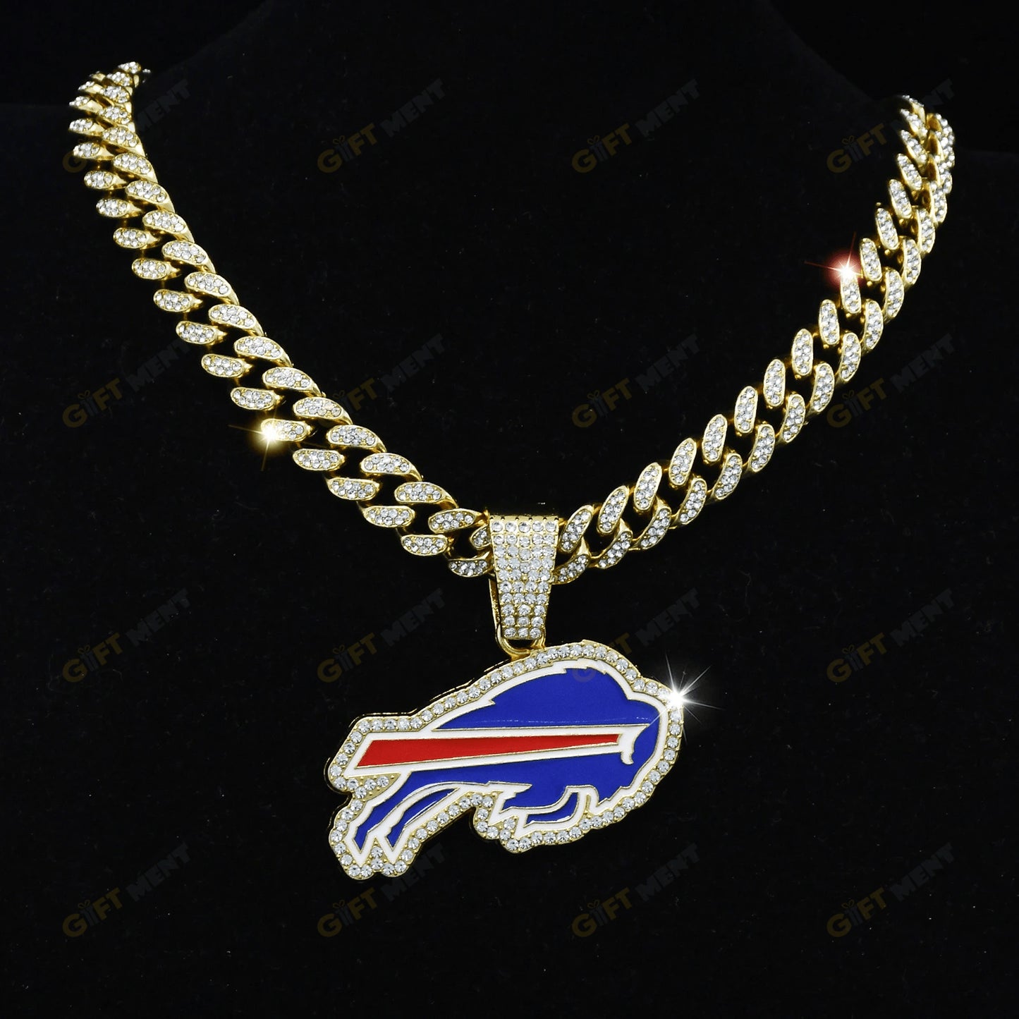 Buffalo Bills Hip Hop Iced Out Bling Pendant Cuban Chain