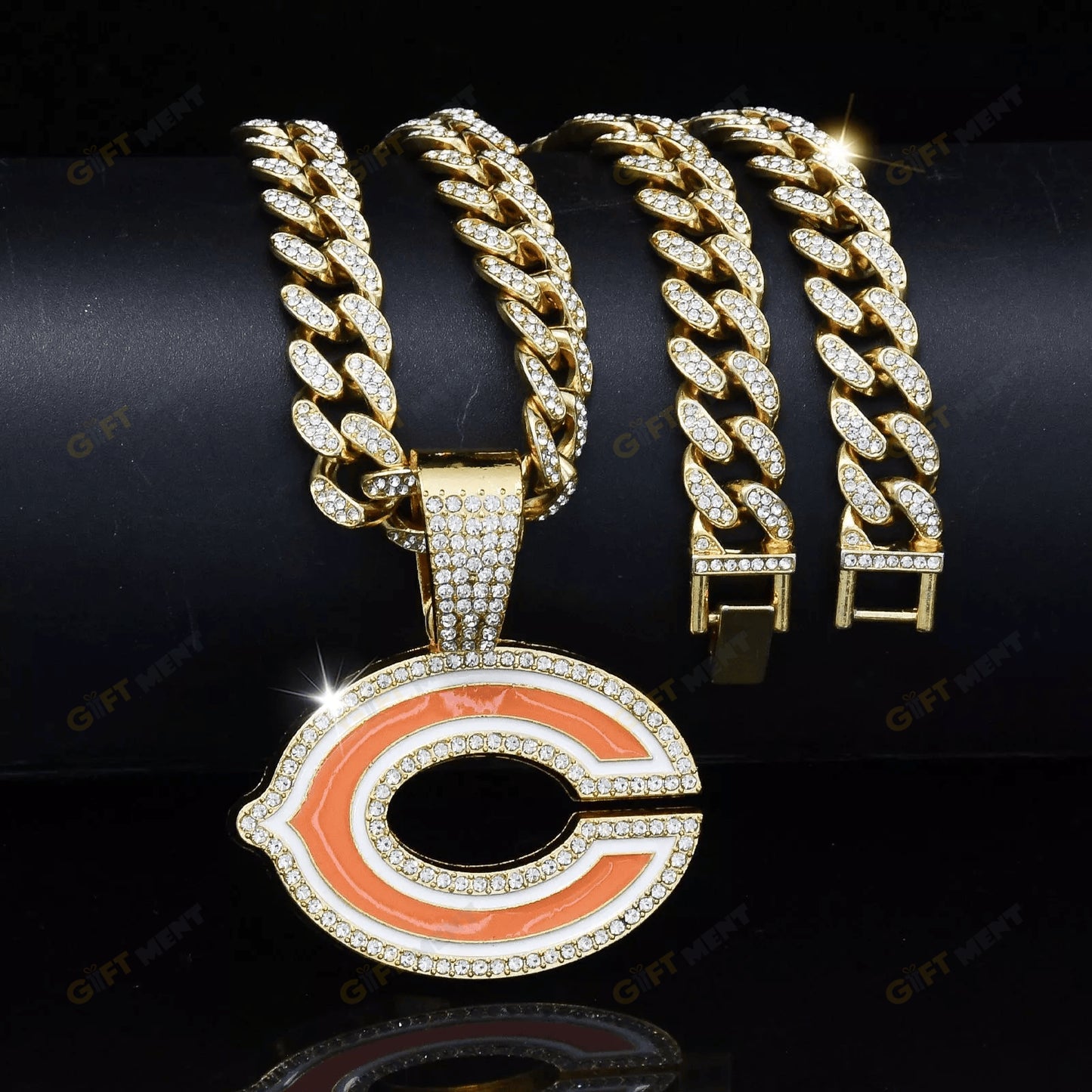 Chicago Bears Hip Hop Iced Out Bling Pendant Cuban Chain