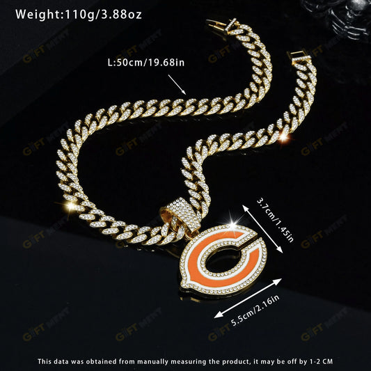 Chicago Bears Hip Hop Iced Out Bling Pendant Cuban Chain