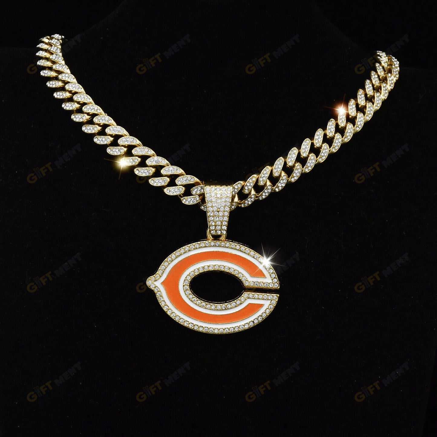Chicago Bears Hip Hop Iced Out Bling Pendant Cuban Chain