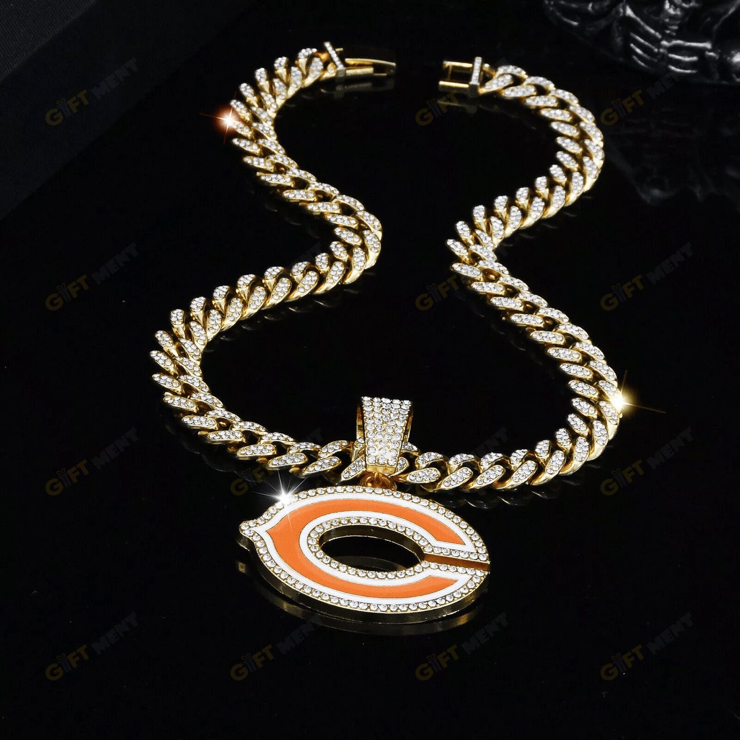 Chicago Bears Hip Hop Iced Out Bling Pendant Cuban Chain