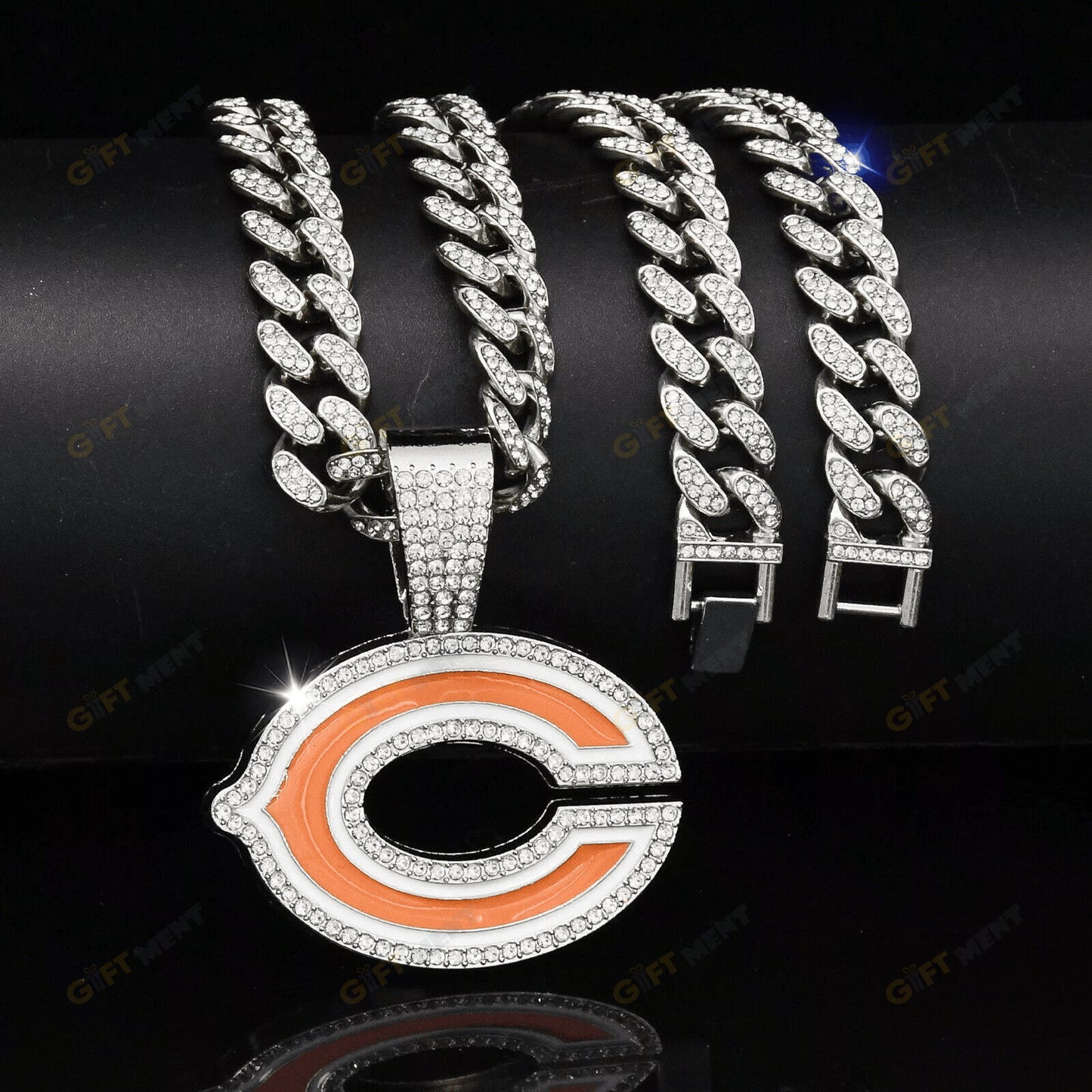 Chicago Bears Hip Hop Iced Out Bling Pendant Cuban Chain