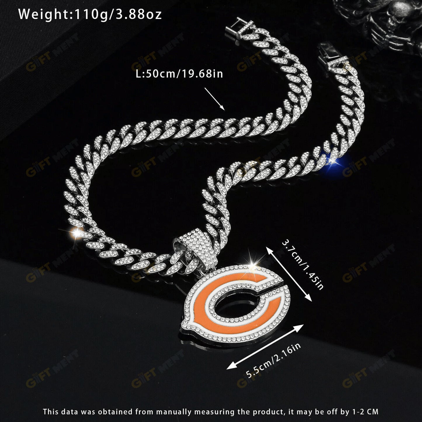 Chicago Bears Hip Hop Iced Out Bling Pendant Cuban Chain