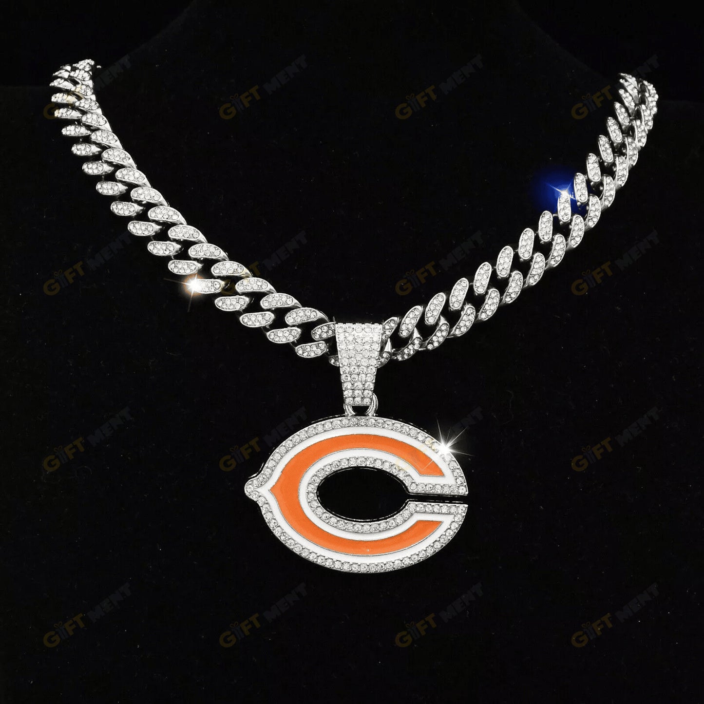 Chicago Bears Hip Hop Iced Out Bling Pendant Cuban Chain
