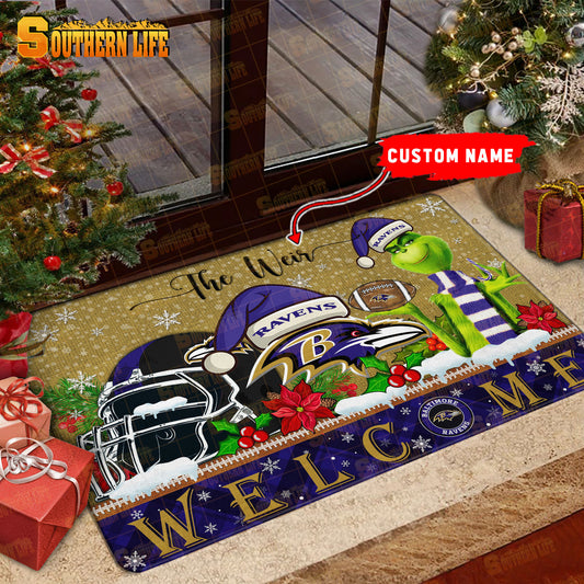 Baltimore Ravens Christmas Personalized Doormat BGDMM540