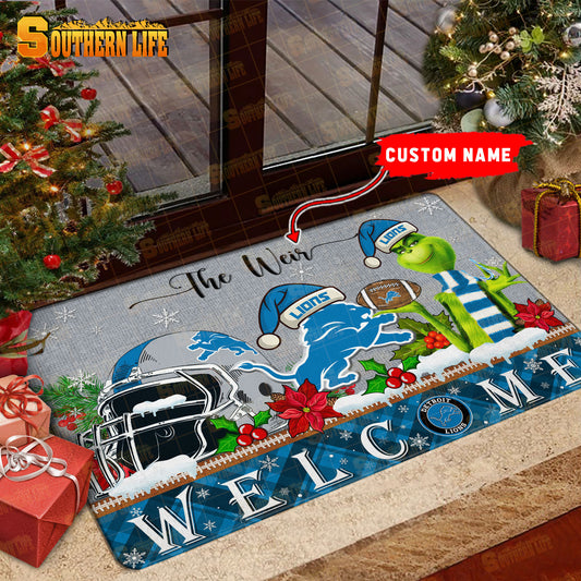 Detroit Lions Christmas Personalized Doormat BGDMM548