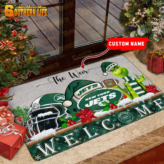 New York Jets Christmas Personalized Doormat BGDMM562