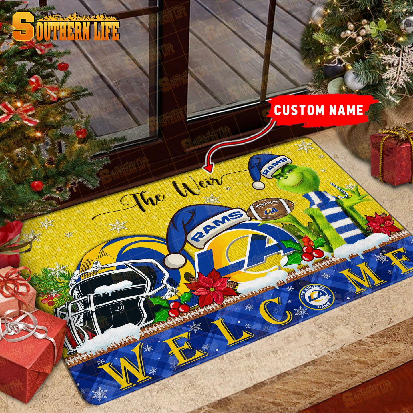 Los Angeles Rams Christmas Personalized Doormat BGDMM556