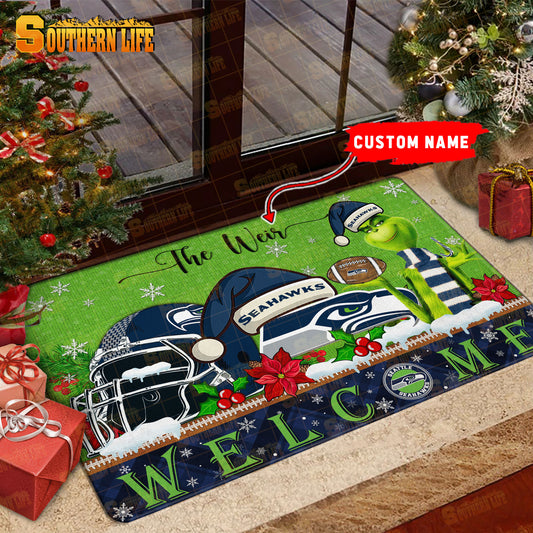Seattle Seahawks Christmas Personalized Doormat BGDMM566