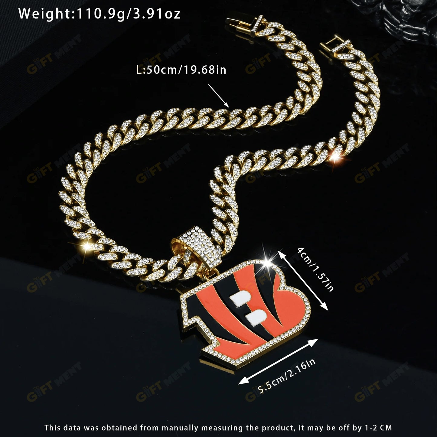 Cincinnati Bengals Hip Hop Iced Out Bling Pendant Cuban Chain